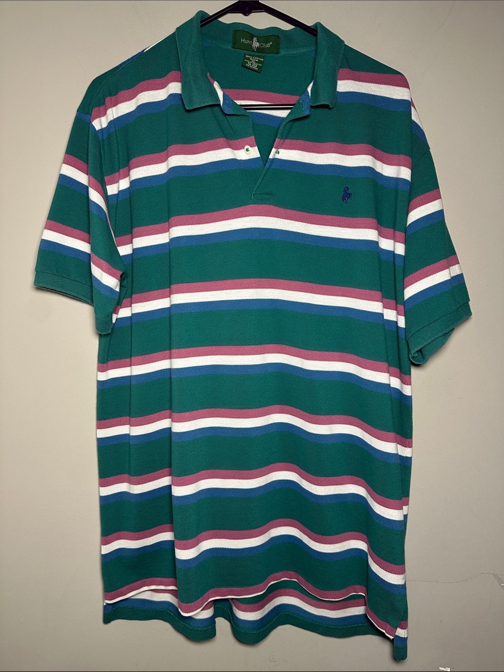 Hunt Club Teal Polo with Pink, White and Blue Stripes